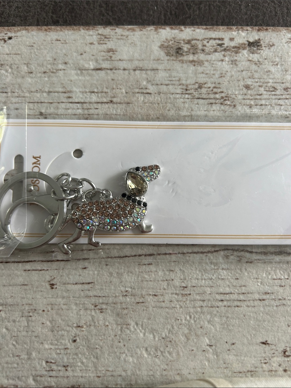 5/$25 Rhinestone Dachshund Keychain — Clear Iridescent Crystals
